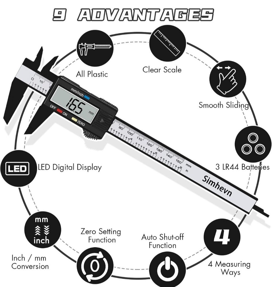 Electronic Digital Calipers, inch and Millimeter Conversion,LCD Screen...