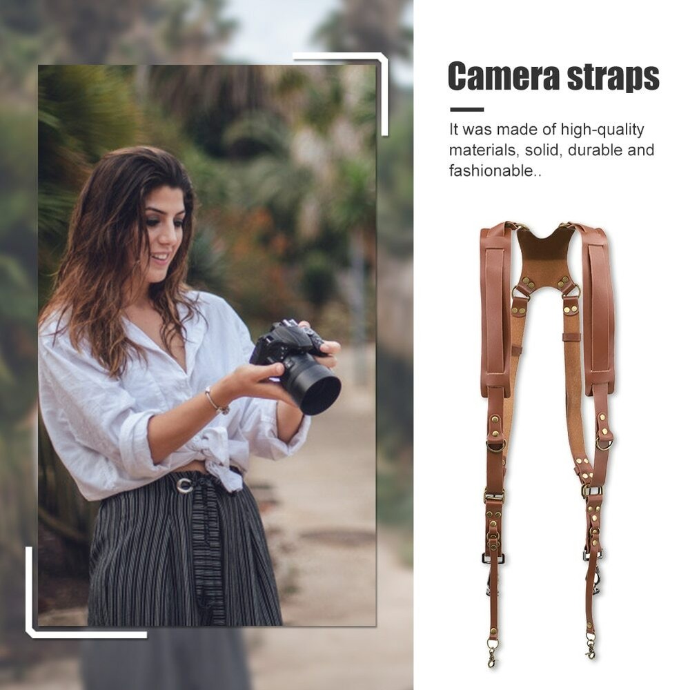 Camera Brown Strap Dual Shoulder Leather Harness Multi Gear Adjustable Belt