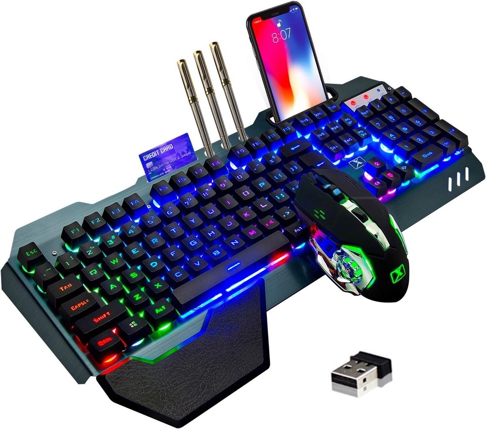 Wireless Gaming Keyboard and Mouse,Rainbow Backlit Rechargeable Keyboard Mous...