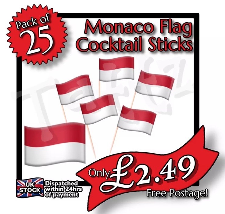 25x Monaco Flag Cocktail Sticks