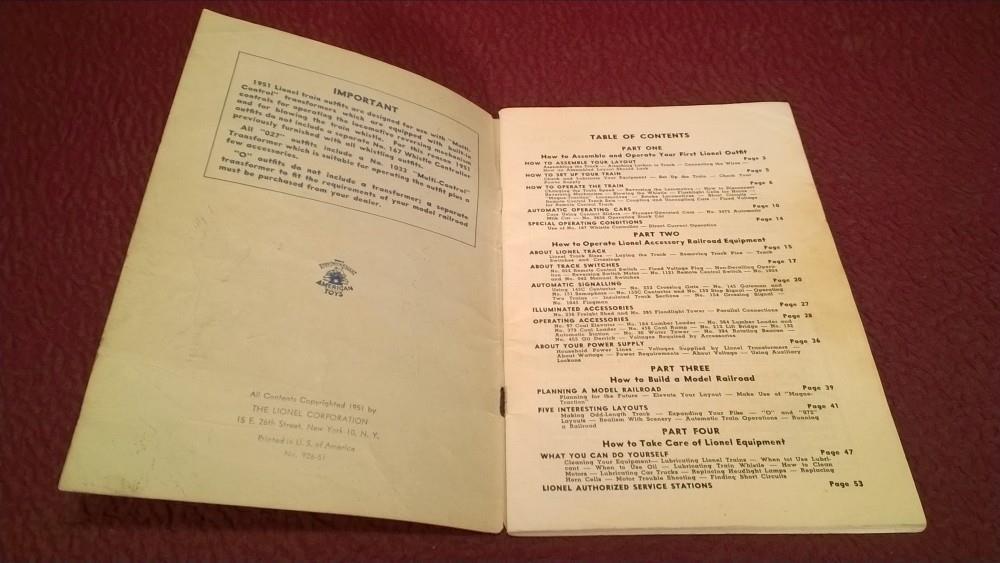 LIONEL POST WAR 1951 OPERATING INSTRUCTIONS BOOKLET