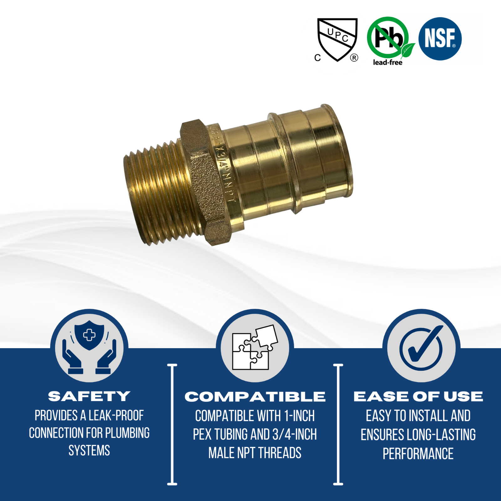 XFITTING 1 Pc. 1" Pex A x 3/4" Male NPT Adapter, F1960 Expansion Male Fitting