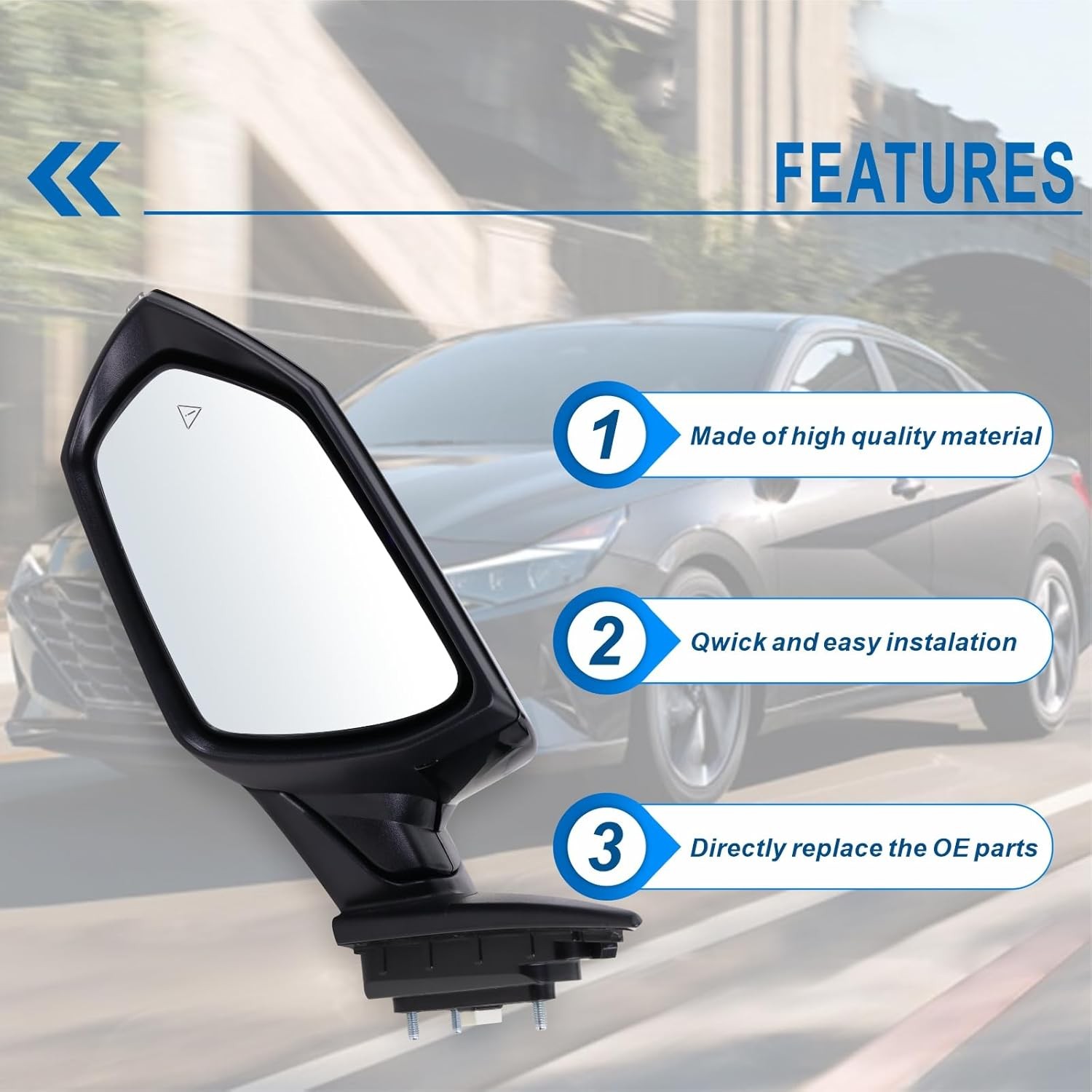 Left Driver Side Mirror for 2021-2025 Hyundai Elantra Manual Power Heated Black