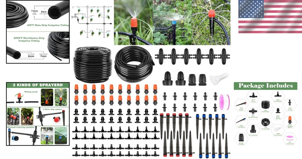 Eco-Friendly 240FT Drip Irrigation System - Adjustable Setup for All Gardens