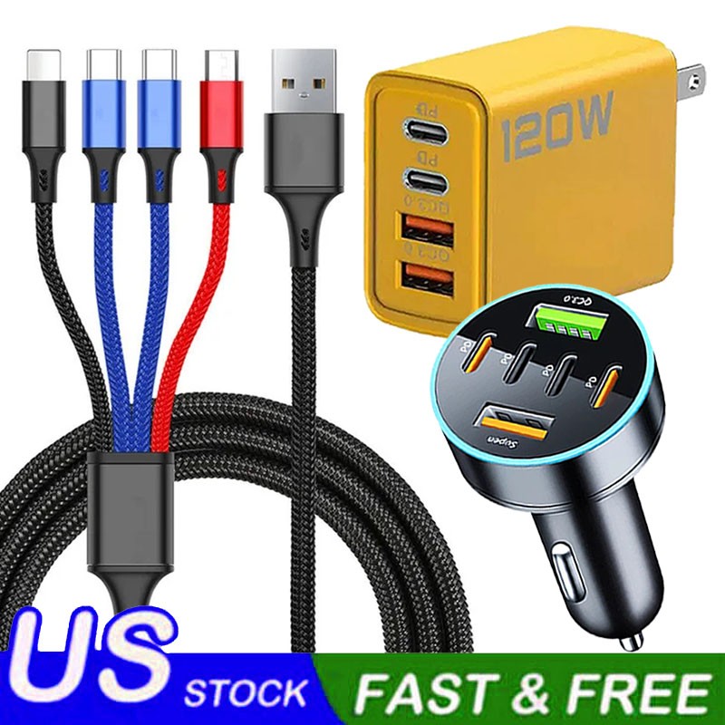 Multi Charging Cable 4 in 1 Multiple USB Fast Charger For iPhone Type C Micro