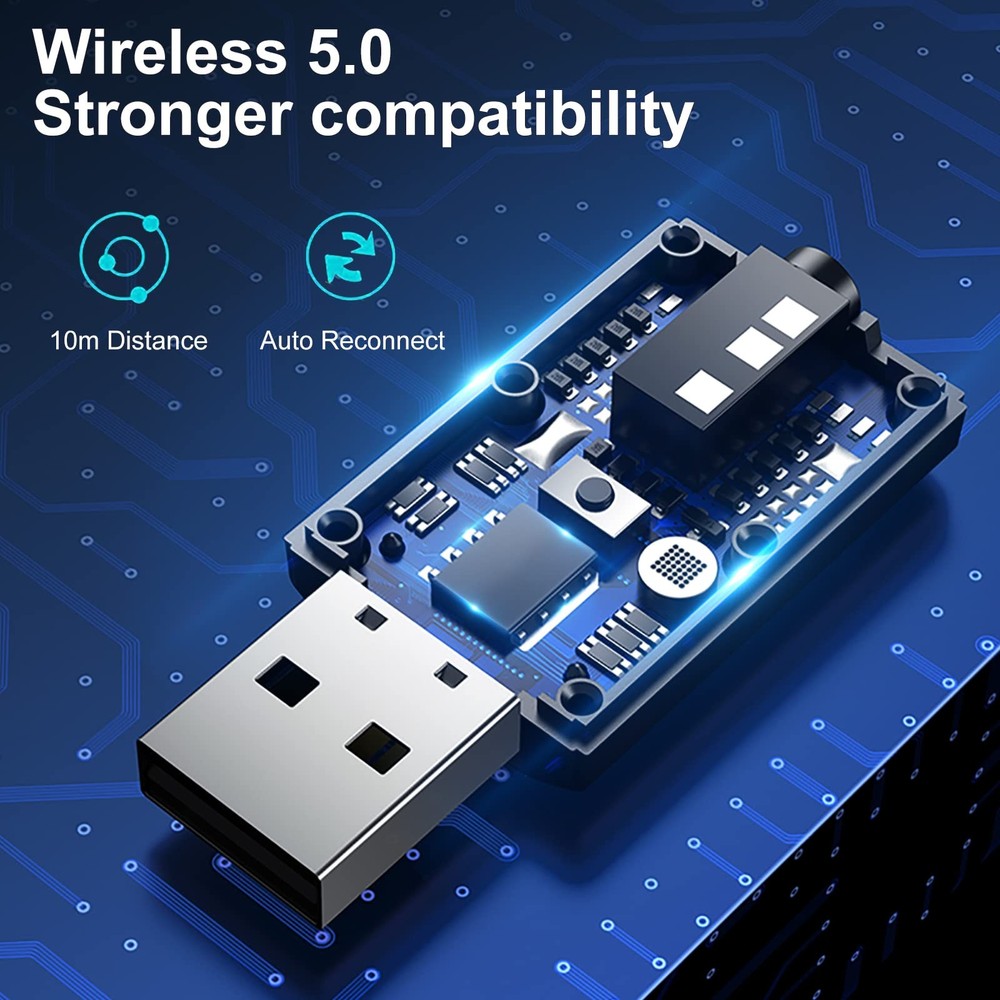 Bluetooth 5.0 2-in-1 Transmitter and Receiver, Low Latency USB Bluetooth Audi...