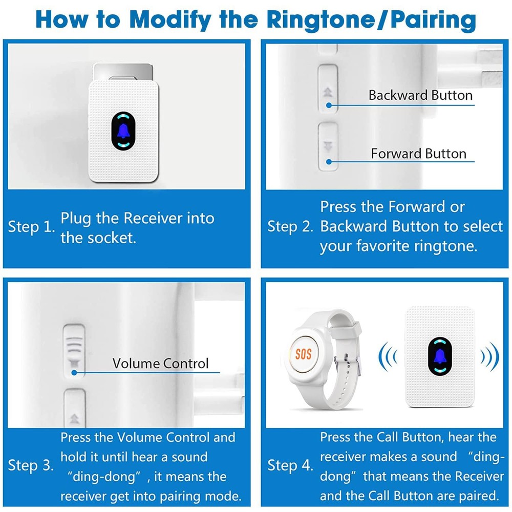 Daytech Wireless Caregiver Pager Call Button Elderly Nurse Alert System for E...