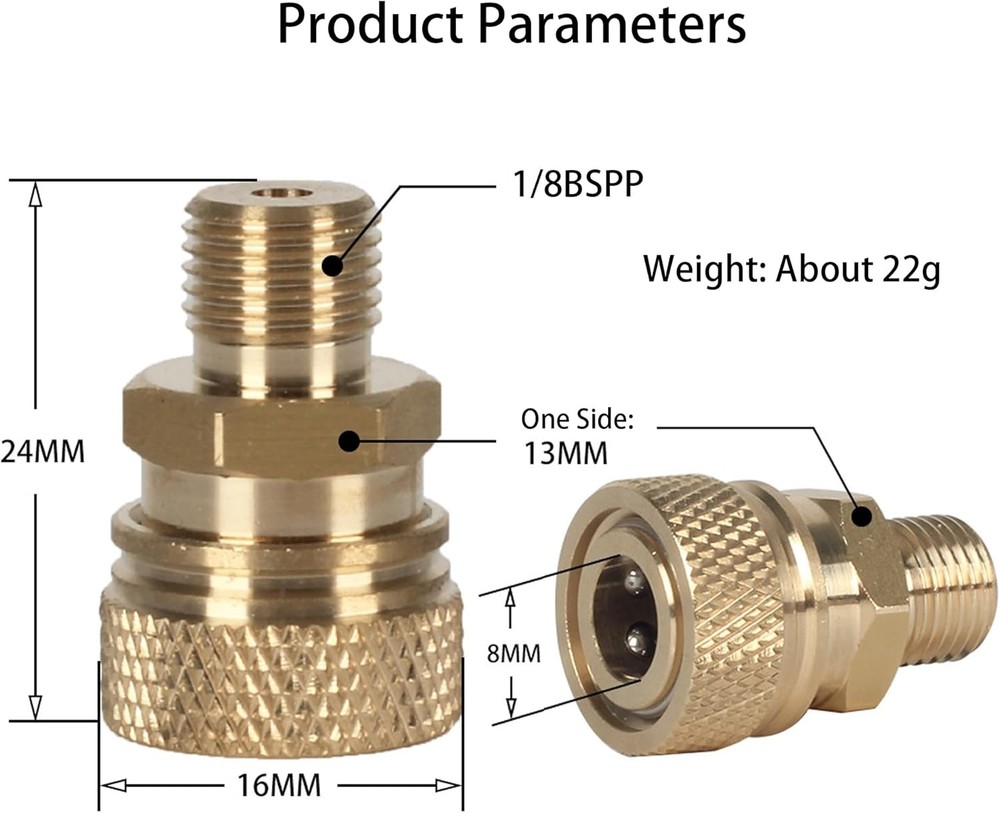 1/8 BSPP Male Thread Quick-Disconnect Plug Adapter, 8mm