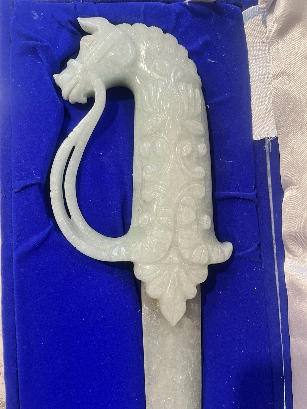 Carved jade horse hilt dagger with meticulously sculpted 18”long