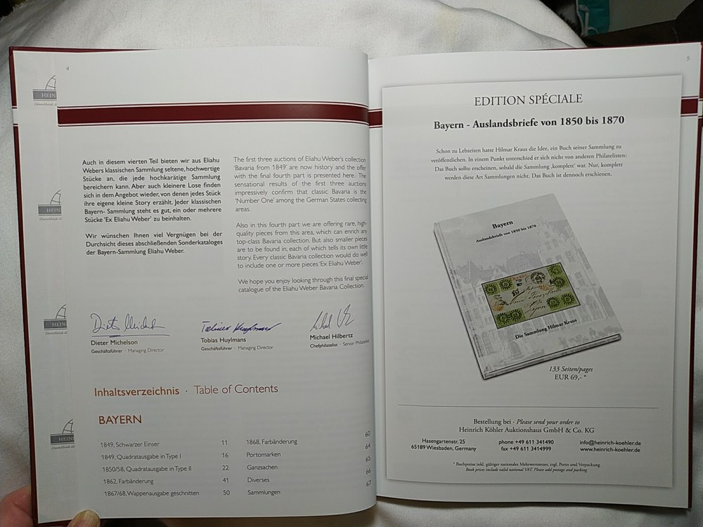 GERMAN POSTAL STAMP CATALOG BAVARIA FROM 1849 GUSTAV STRUNK COLLECTION PART IV