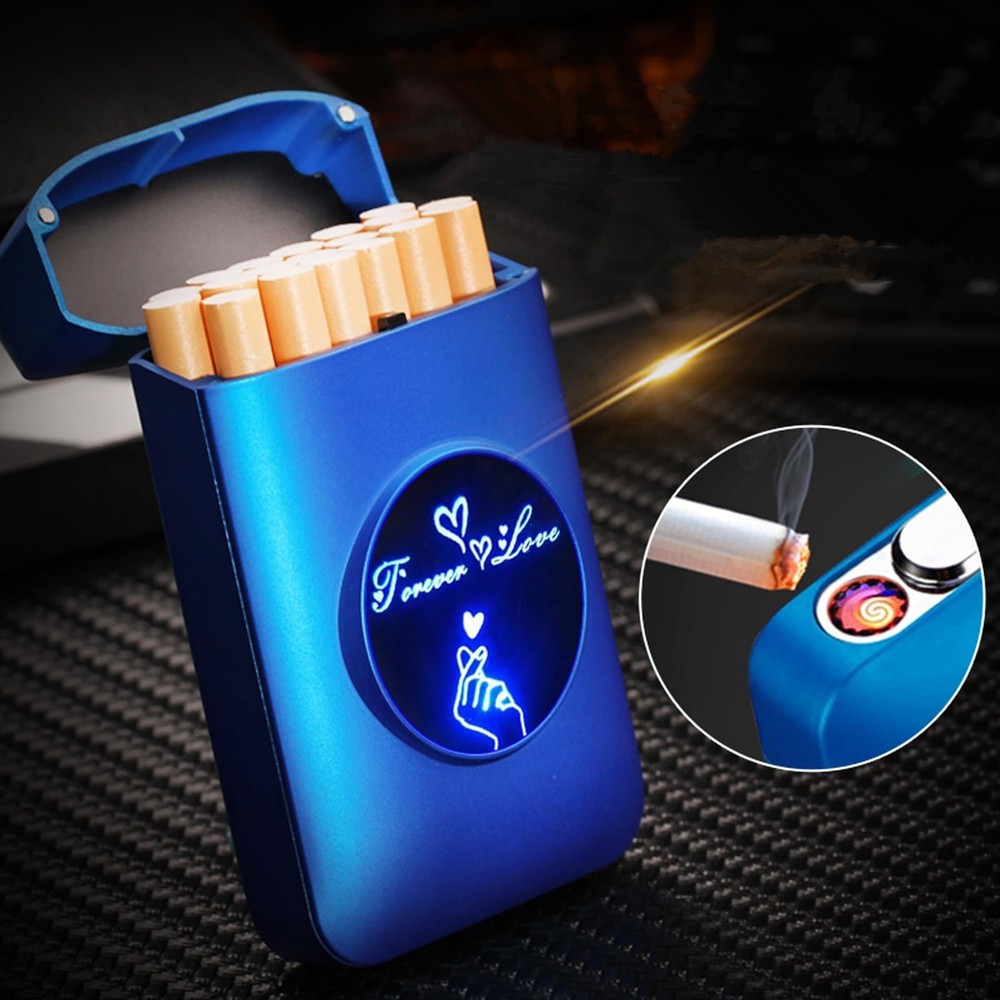 Cigarette Case with Lighter, 19pcs Regular Size Cigarettes Holder Box King Si...