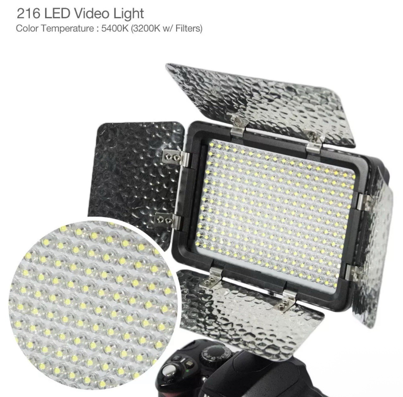 LSP [2-Pack] Video Light 216 LED Lamp Barndoor for Canon Nikon Camera Camcorder