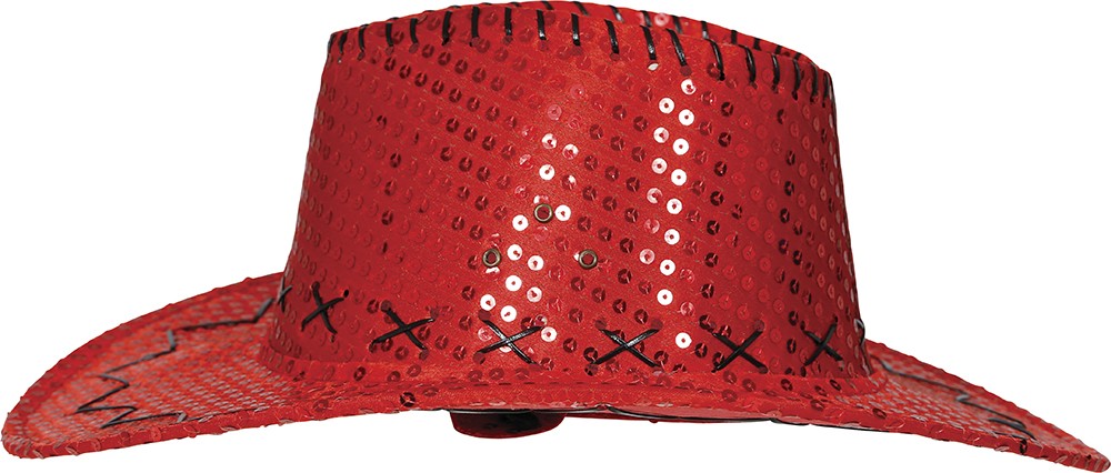 RED SEQUINS COWBOY HAT, ADULTS