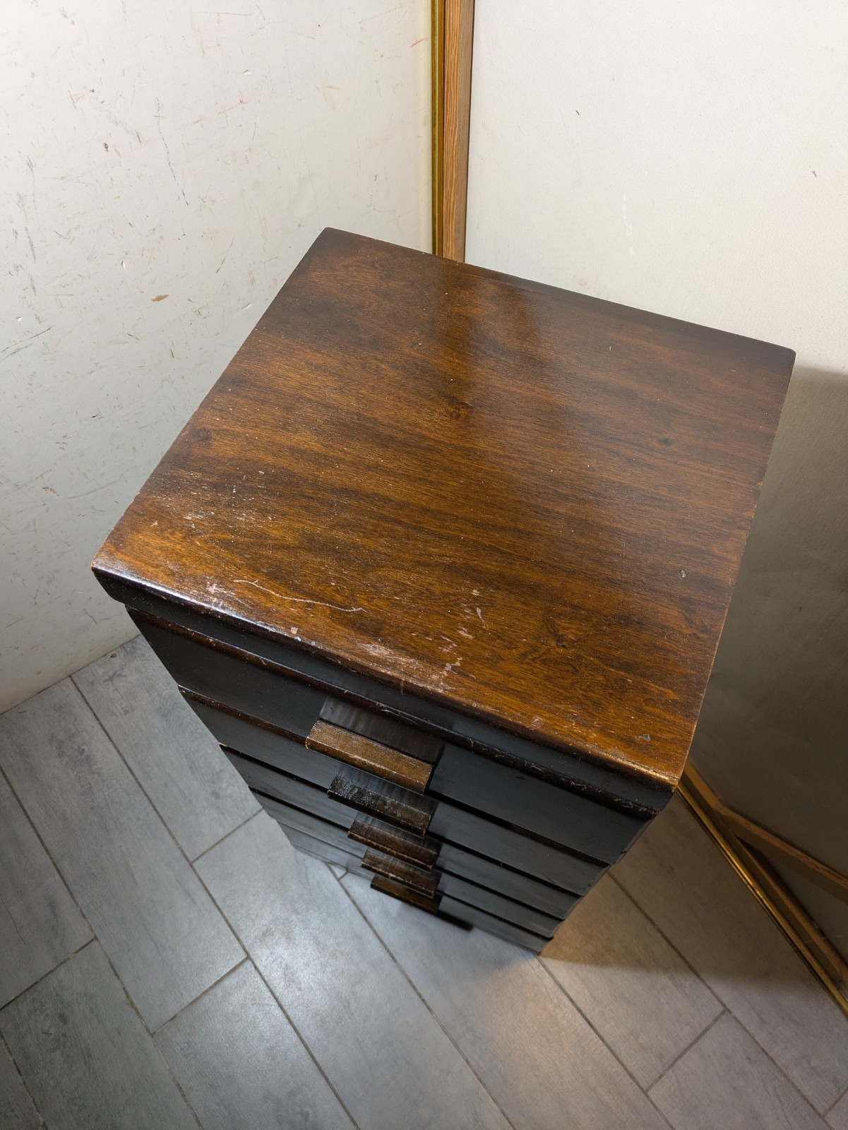 Vintage Art Deco Wood 5-Drawer Narrow Tallboy Dresser Lingerie Chest Cabinet N23