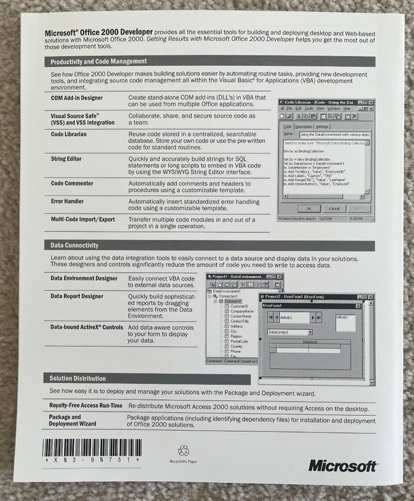 Getting Results with Microsoft Office 2000 Developer Guide Manual 127 Pages