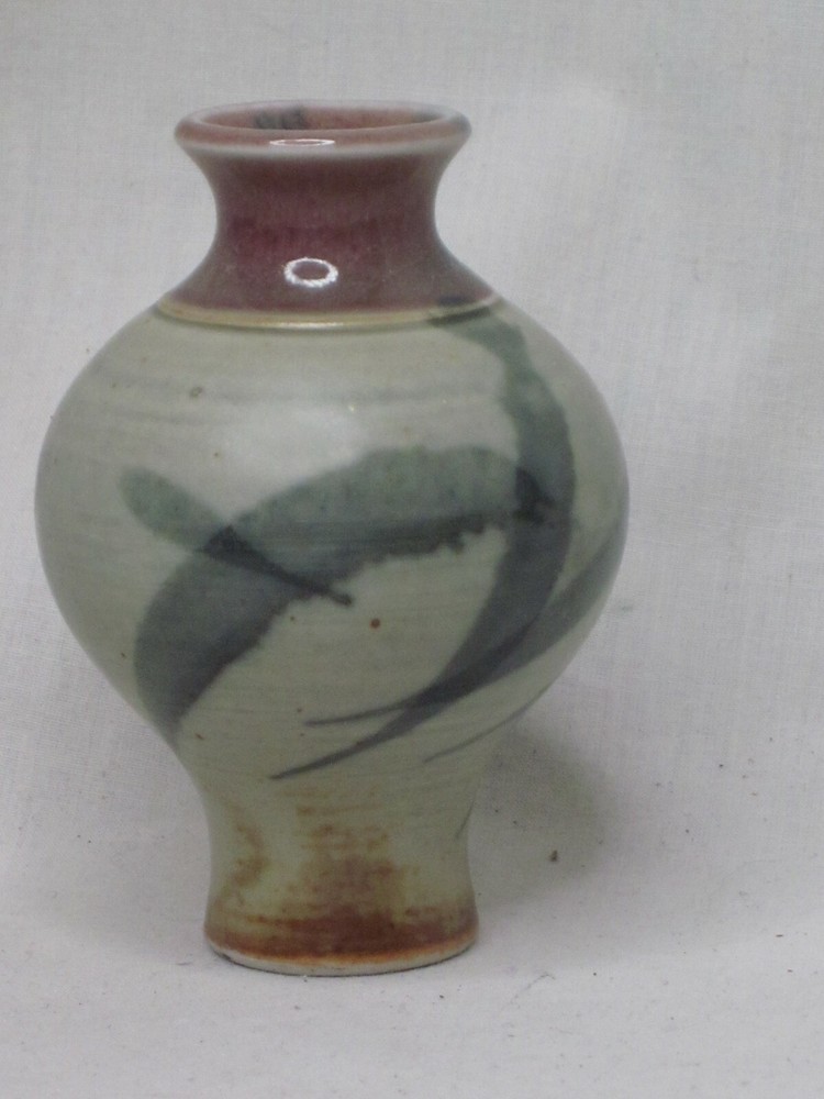 small glazed ceramic vase unique 3" signed art