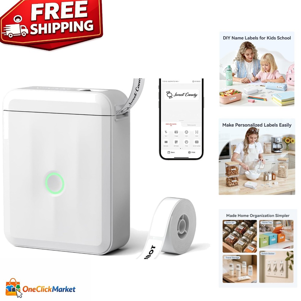 D110 Mini Label Maker: 203 DPI Bluetooth Thermal Printer for Effortless Labeling