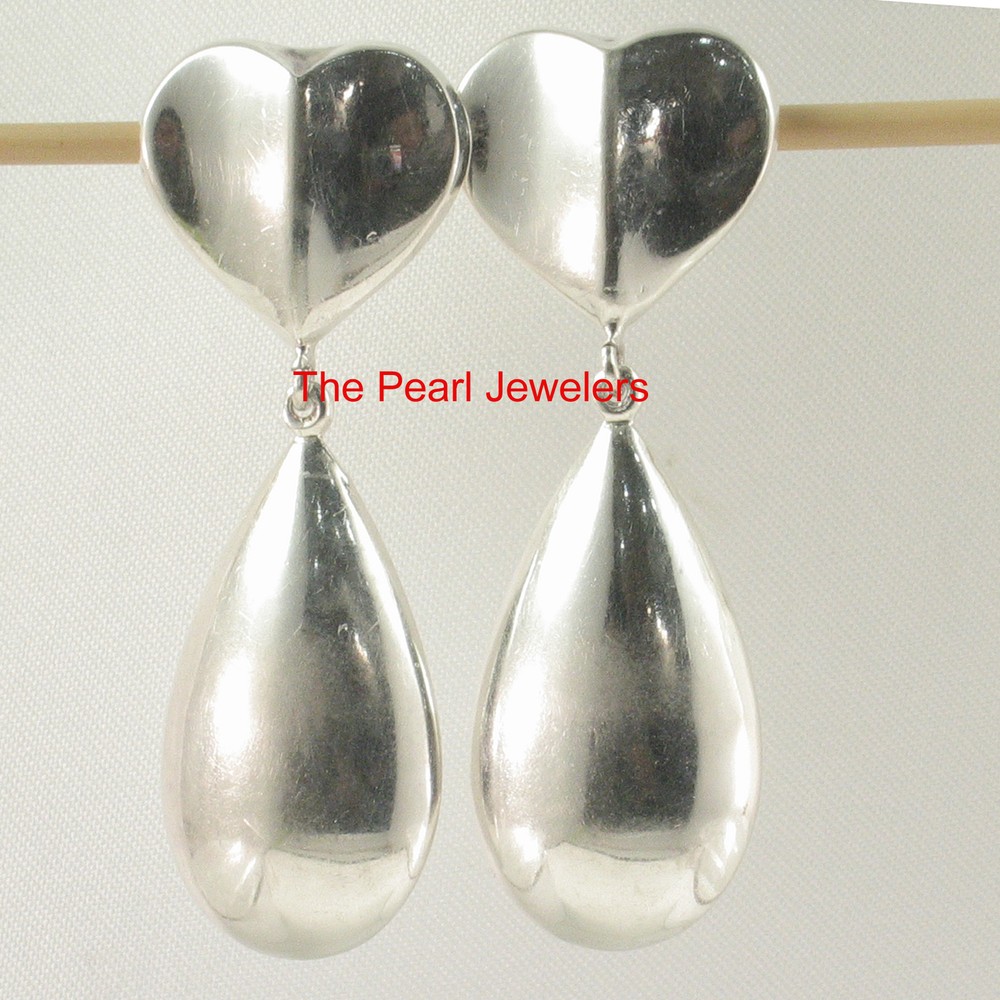 Solid Sterling Silver .925 Dangle Heart Shaped Unique Design Stud Earrings TPJ