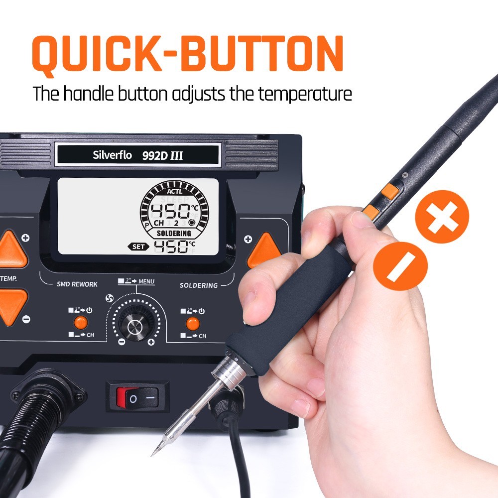 992D-III Soldering Station Hot Air Desoldering Rework Station C210/C245