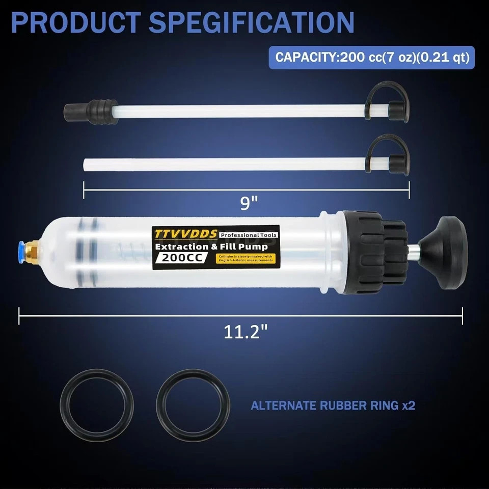 Automotive Fluid Extractor Pump, 200 cc Oil Extractor Pump with Hose