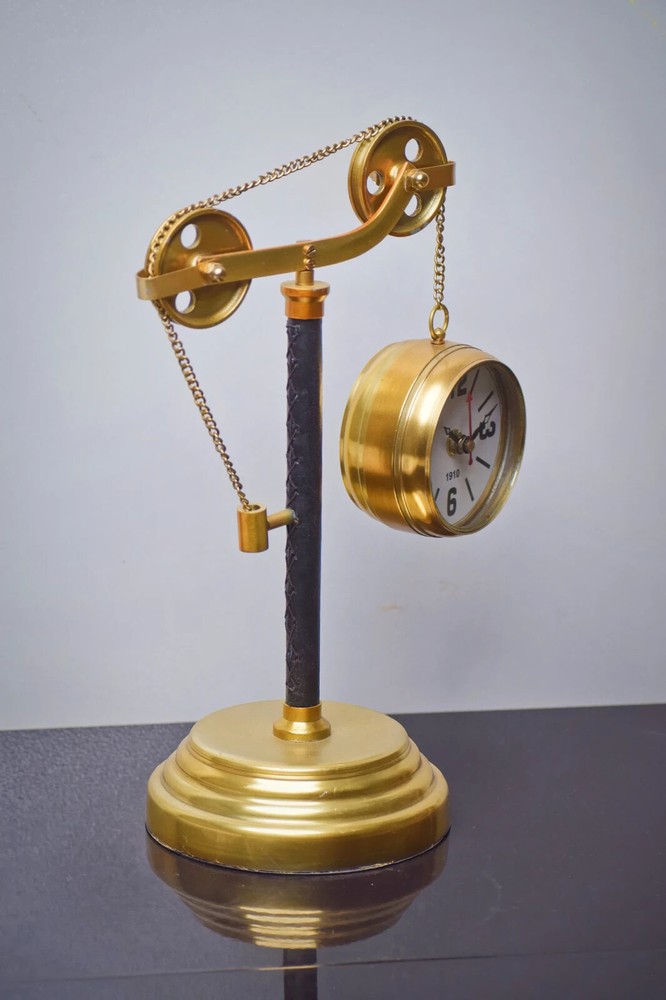 Brass Table Pulley Clock, Golden & Black Table Clock Desk clock Decorative