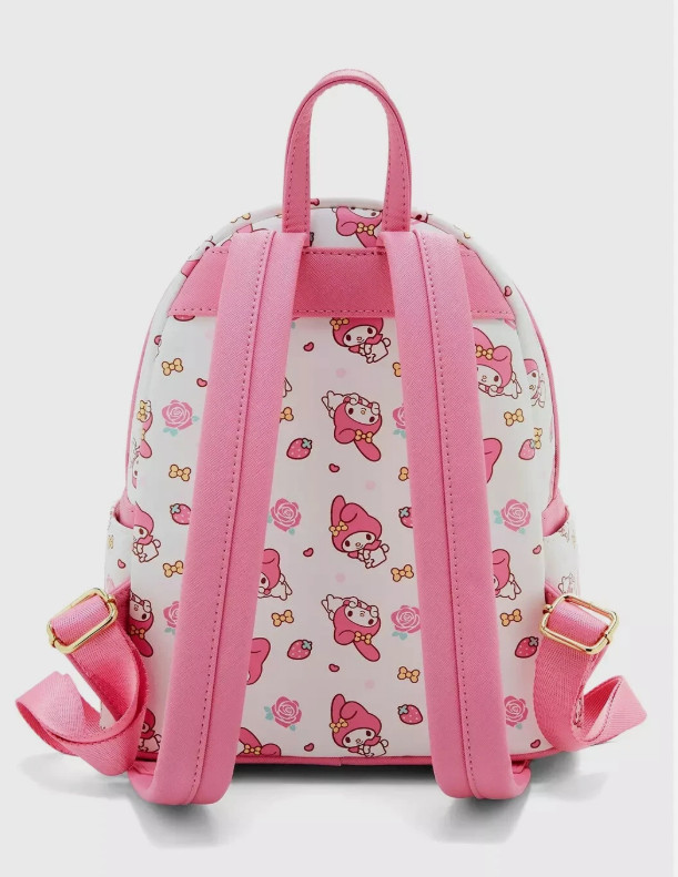 Loungefly Mini Backpack: MY MELODY All Over Print Stripes Pink White Hello Kitty