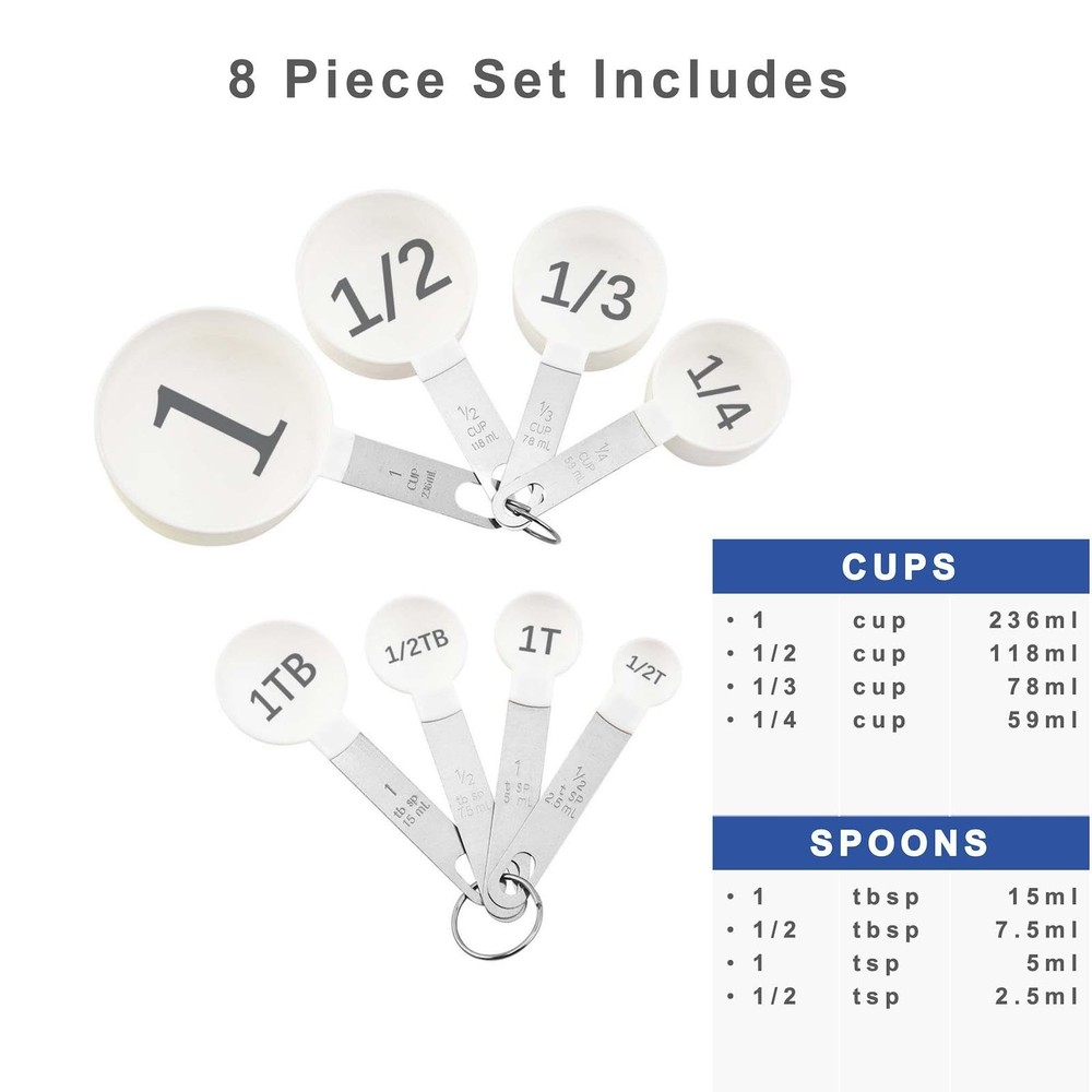 BLEWAY Easy to Read Measuring Cups Spoons Set for Visually Impaired, Stackab...