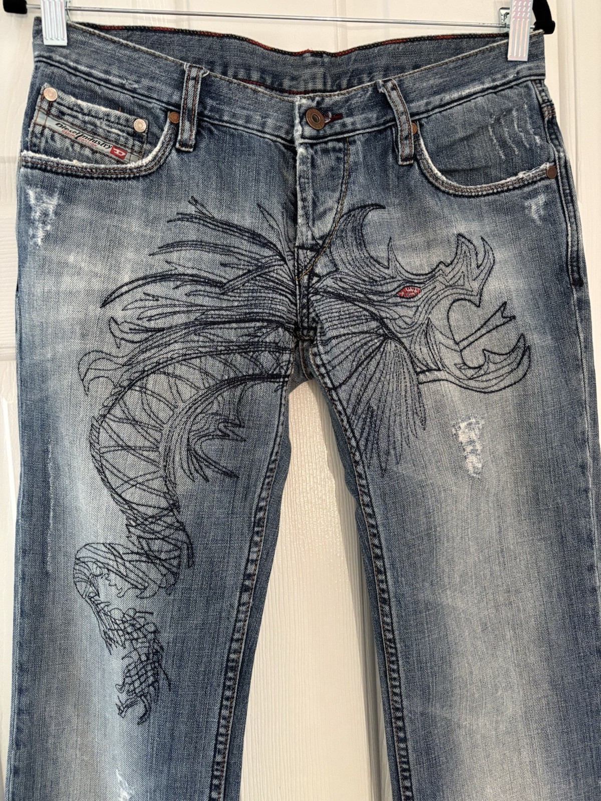 Vintage 90’s/Y2K Diesel Embroidered Dragon Low Rise Button-Fly Jeans - Rare!
