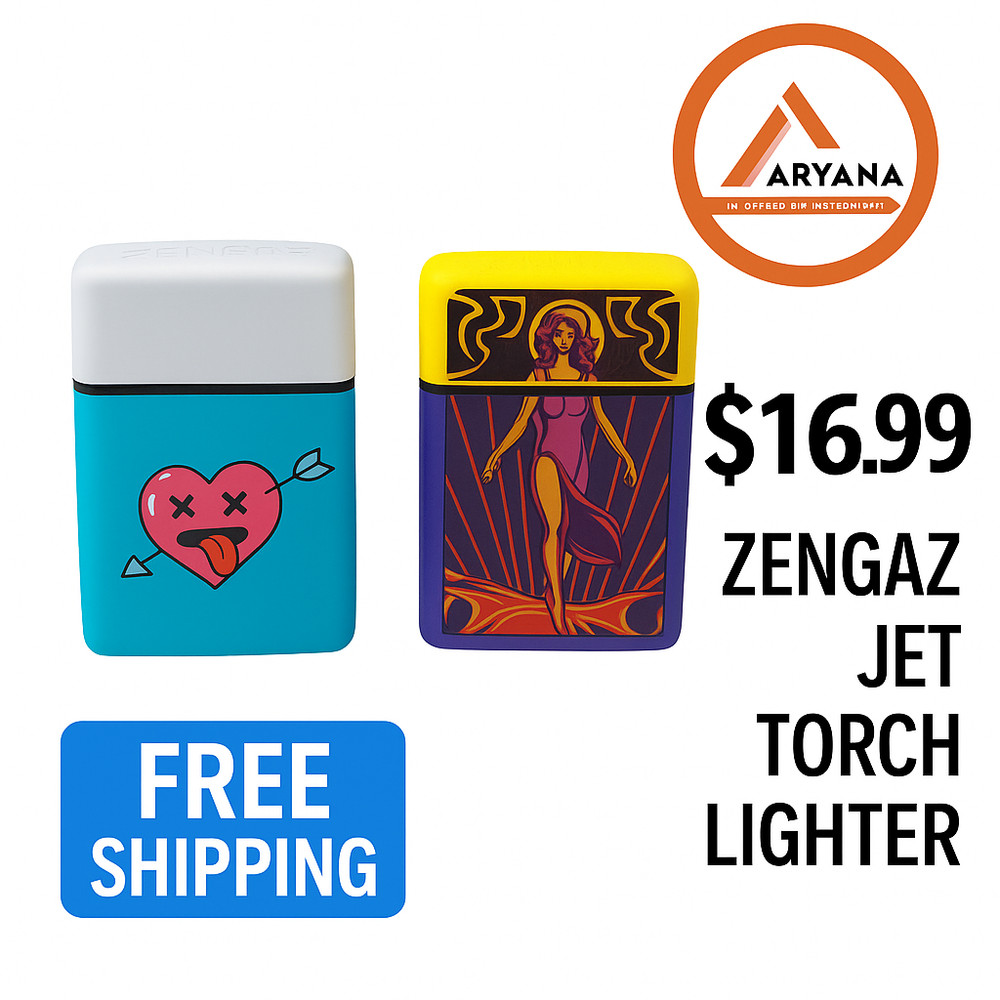 Zengaz Jet Torch Lighter – 2 Count | Mixed Colors & Designs | Refillable