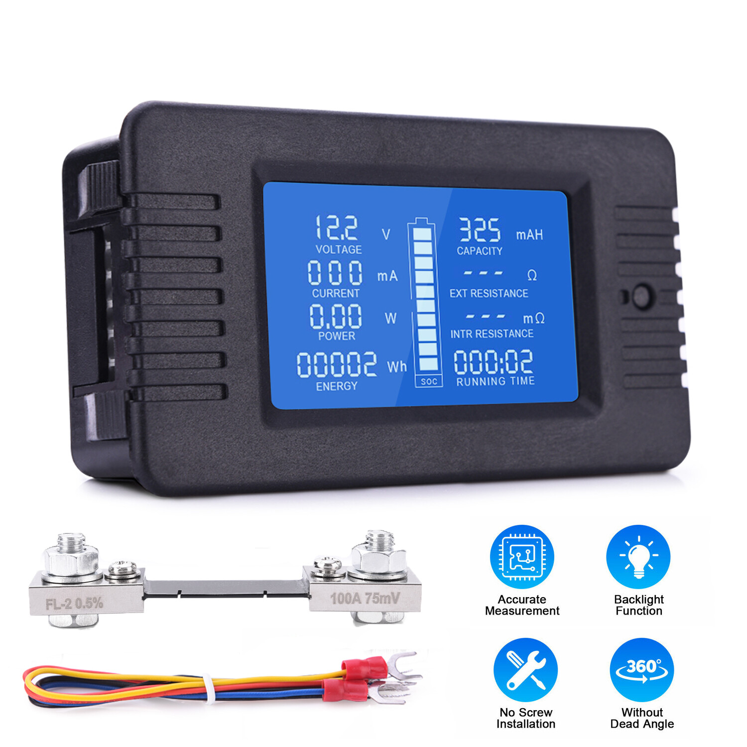 LCD Digital Display DC Battery Monitor Volt Meter 0-200V Voltmeter For Car Solar