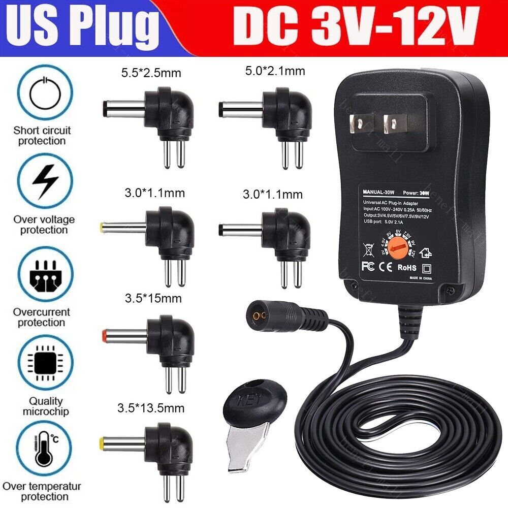 Universal AC to DC 3V~12V Adjustable Power Adapter Supply Charger Electronics