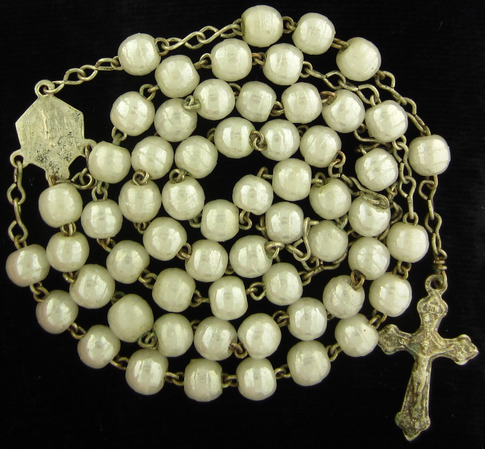 Vintage Rosary White Beads Religious Holy Catholic