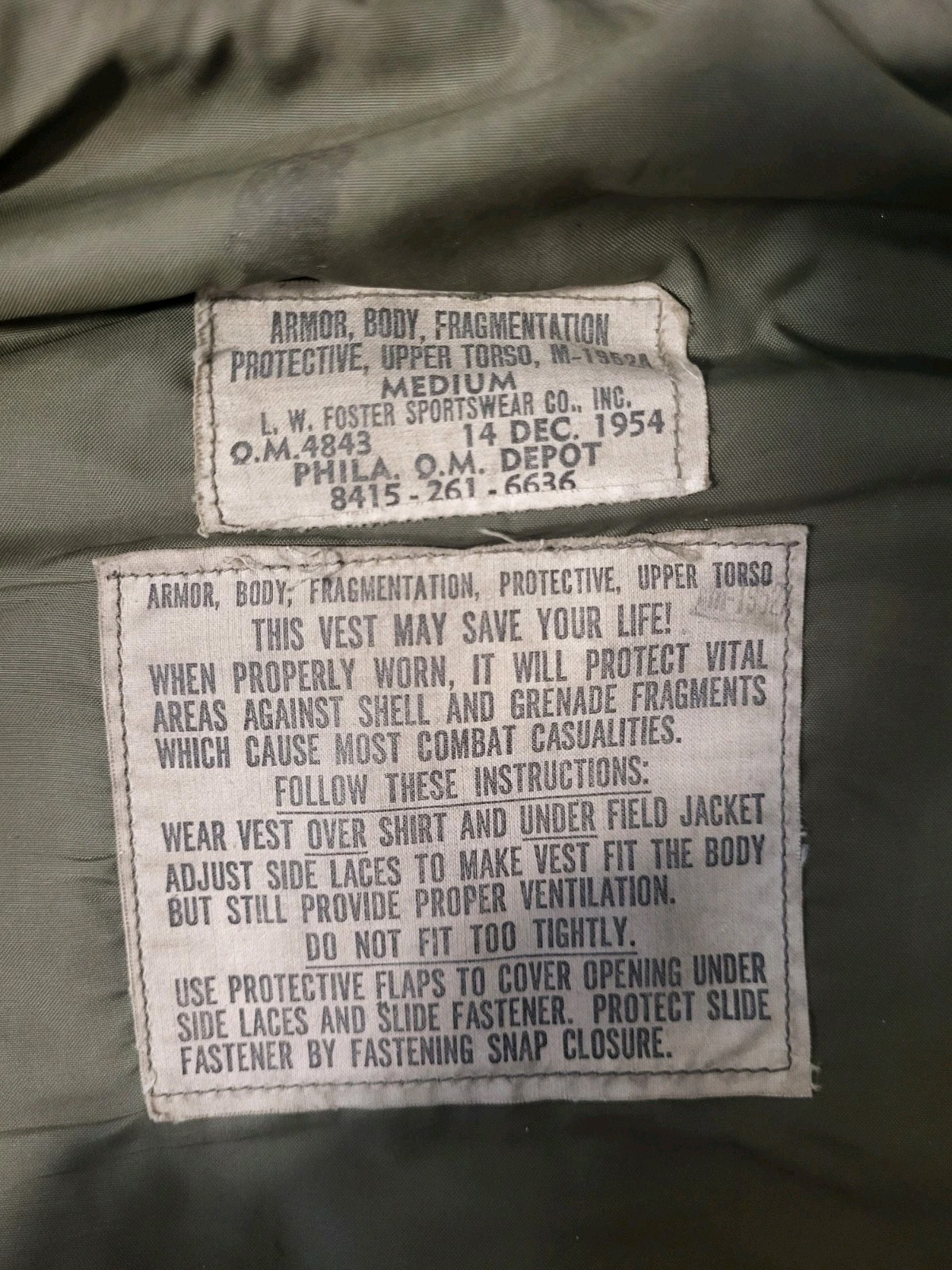 Vintage Korean / Vietnam War Era Armor Protective Vest M-1952A | Size Medium