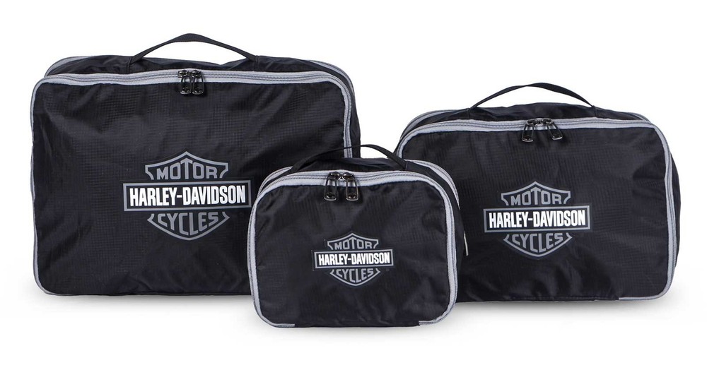 Harley-Davidson 3PC Expandable Packing Cube Set, Bar & Shield Logo- Black/Silver