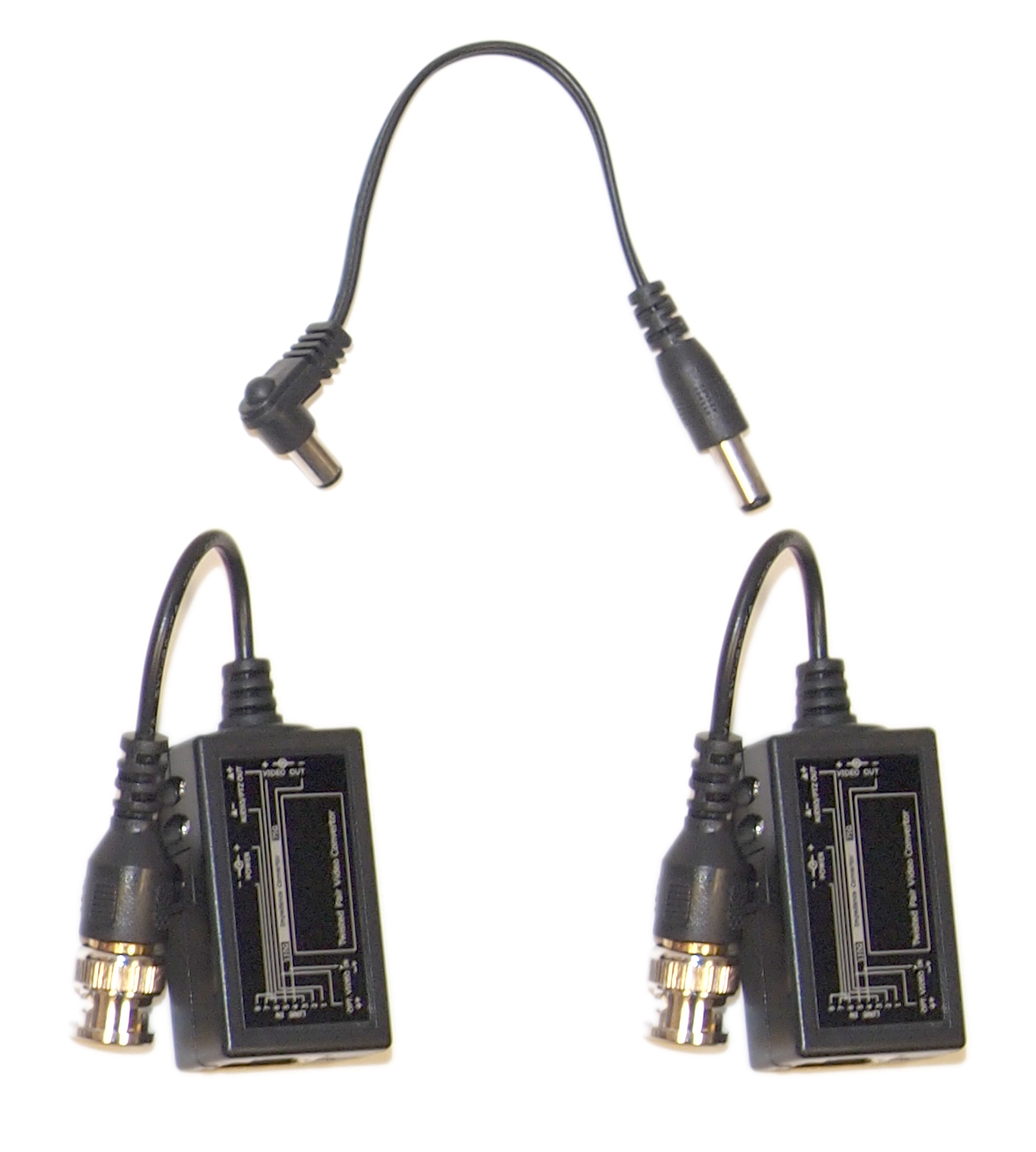 1 Pair BNC to RJ45 Adapter Passive Video Balun with Power Connector for CCTV