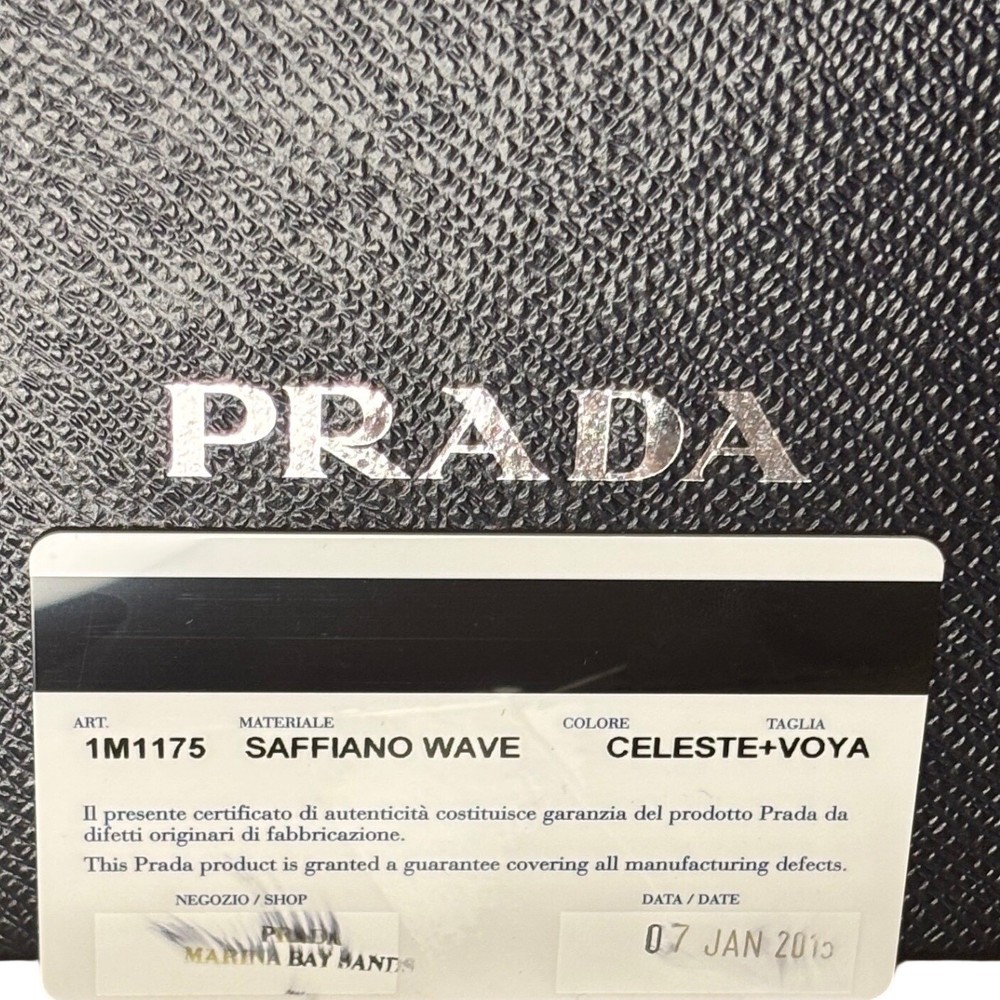 Authentic Prada Saffiano Wave Blue Leather Long Flap Wallet Celeste Voya
