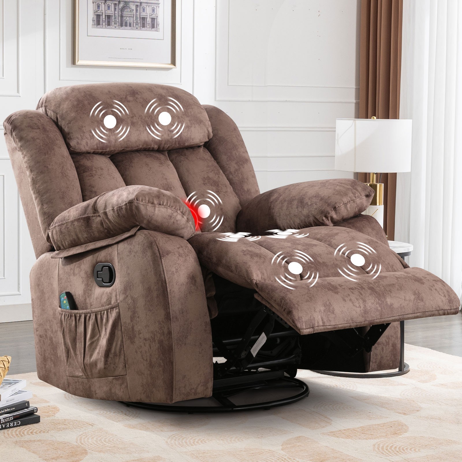 EBELLO Manual Massage Rocker Recliner with Heat & Vibration 360 Degree Swivel