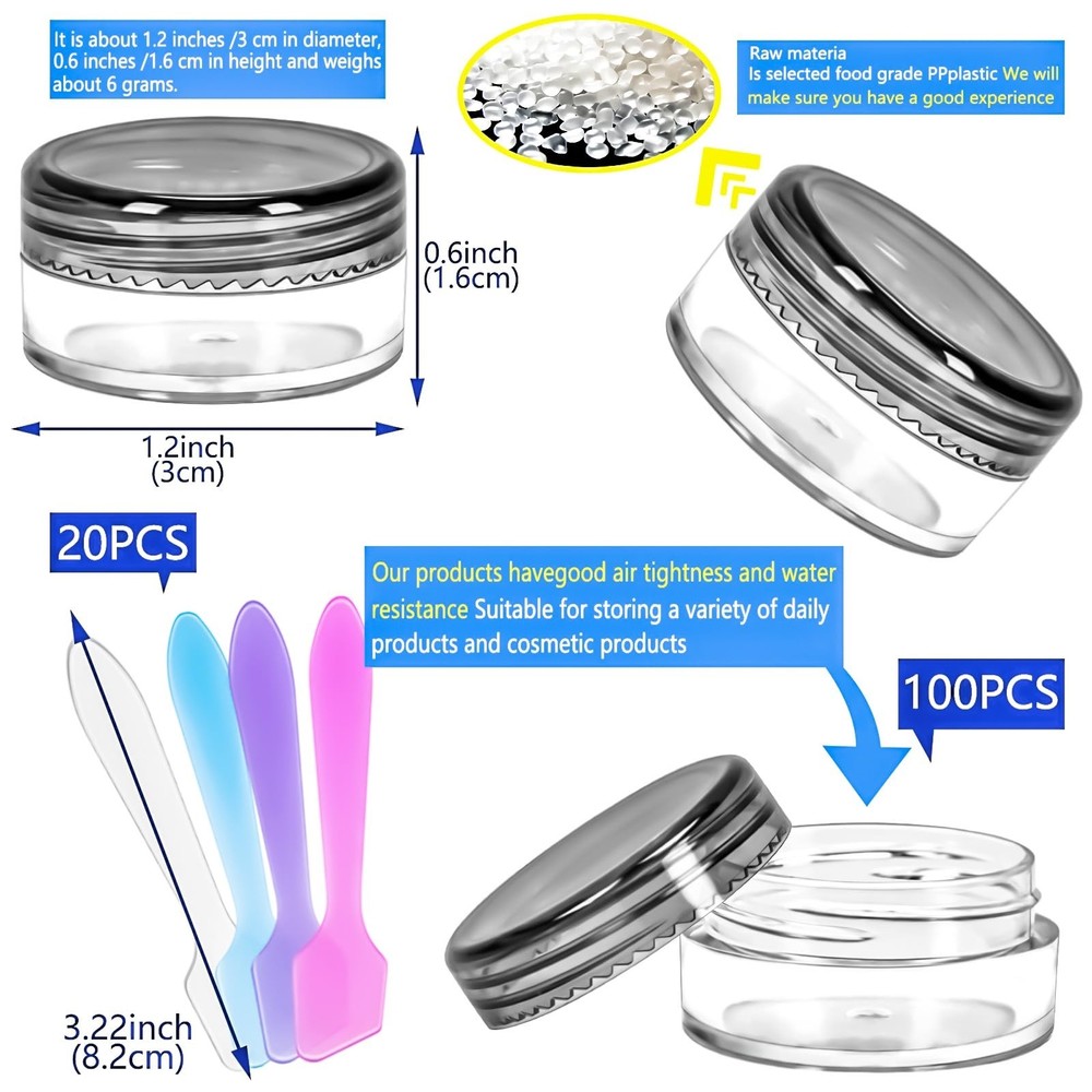 100PCS Empty Plastic Sample Containers with Clear Lids Small Jars Pots NEW