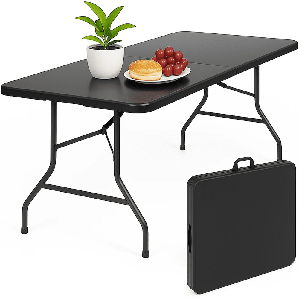 6 Ft Rectangular Black Plastic Folding Table