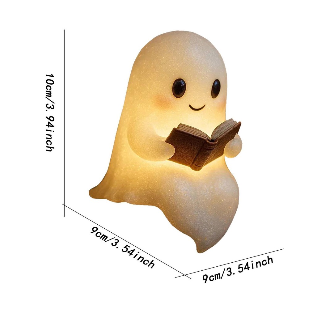 Cute Ghost Reading Book Lamp Halloween Decor LED Night Light for Study Home