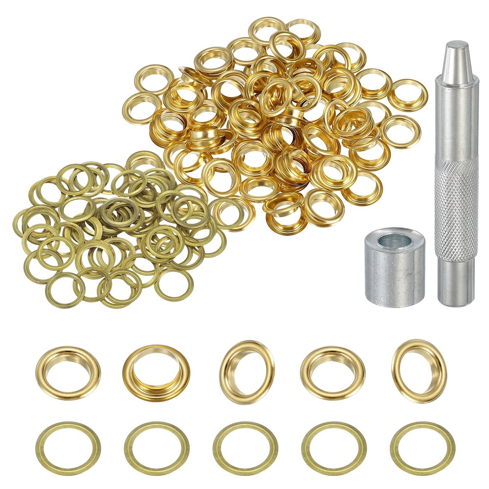 80Set Grommets Eyelets Kit 10mm Copper Eyelets with Setting Tool Gold