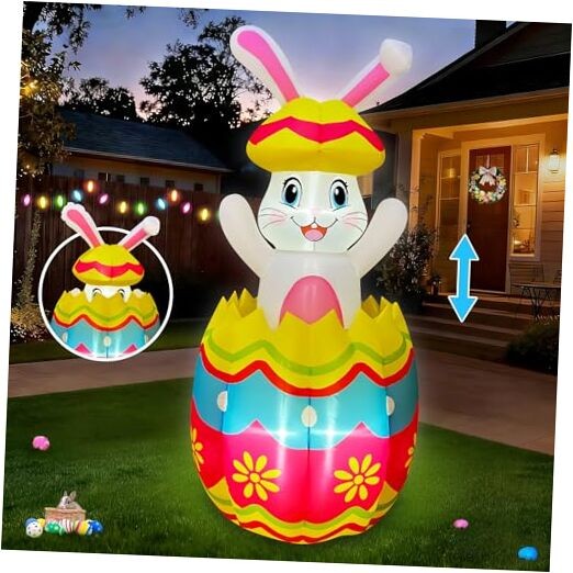 Pop Up and Down 5 FT Easter Inflatables Bunny Outdoor Decorations, Easter