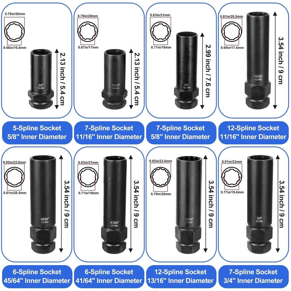 Spline Lug Nut Socket Set - 8 Pieces Locking Lug Nut Removal Tool Kit - SAE &...