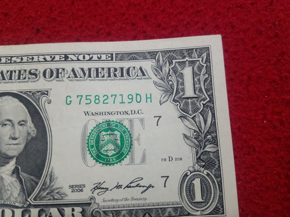 2006 Serial Number Inking Error  $1 G75827190H Chicago
