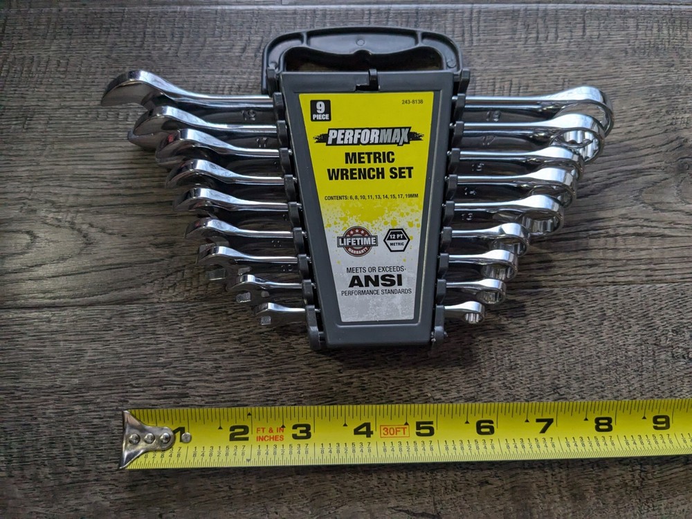 PERFORMAX 9PC Metric Combination Chrome Wrench Set