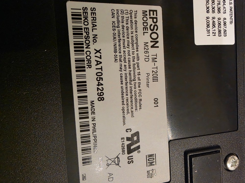 Epson TM-T20III POS Receipt Printer - Black