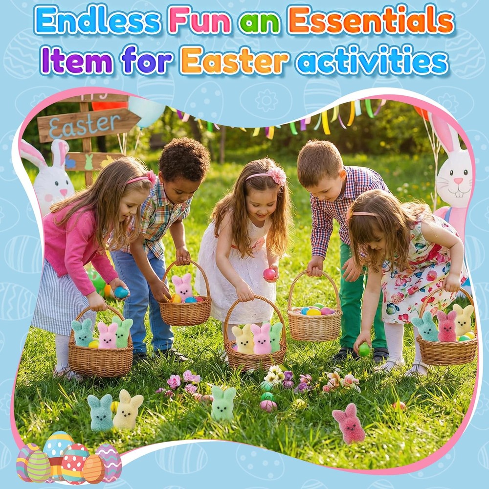 24Pack Mini Flocked Bunny for Easter Basket Stuffers, Easter Egg Fillers for ...