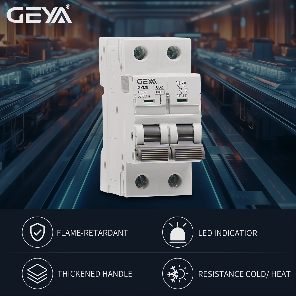 GEYA MCB Mini Circuit Breaker 1/2/3P Type C 6 10 16 25 32 40 50 63 80 100 125Amp