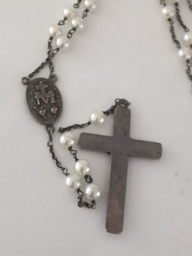 Vintage 835 Silver Pearl Rosary Beads
