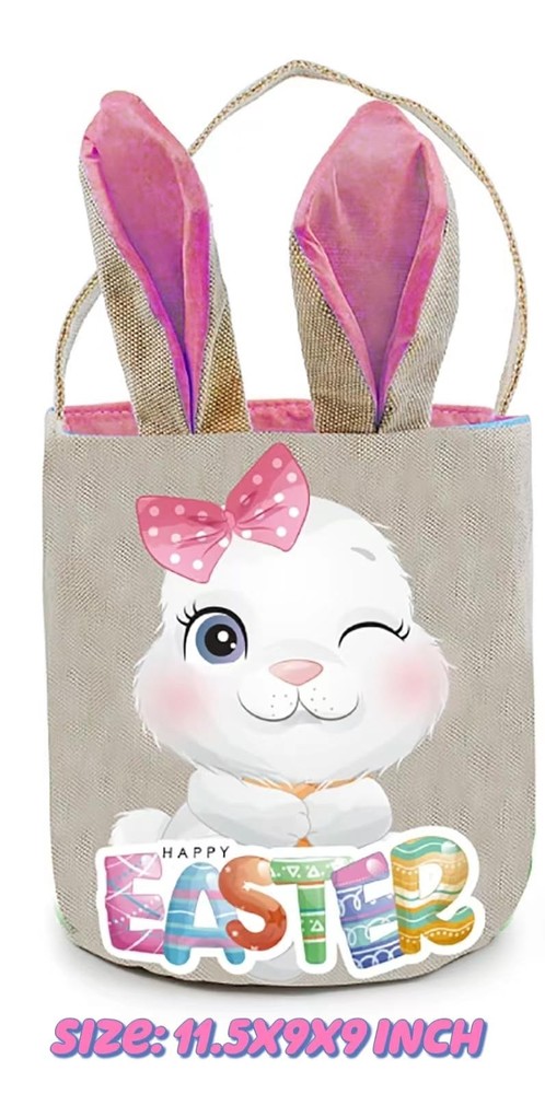 1 Pack Easter Basket with Handle, Canvas Easters Egg Hunt Bunny Baskets for K...